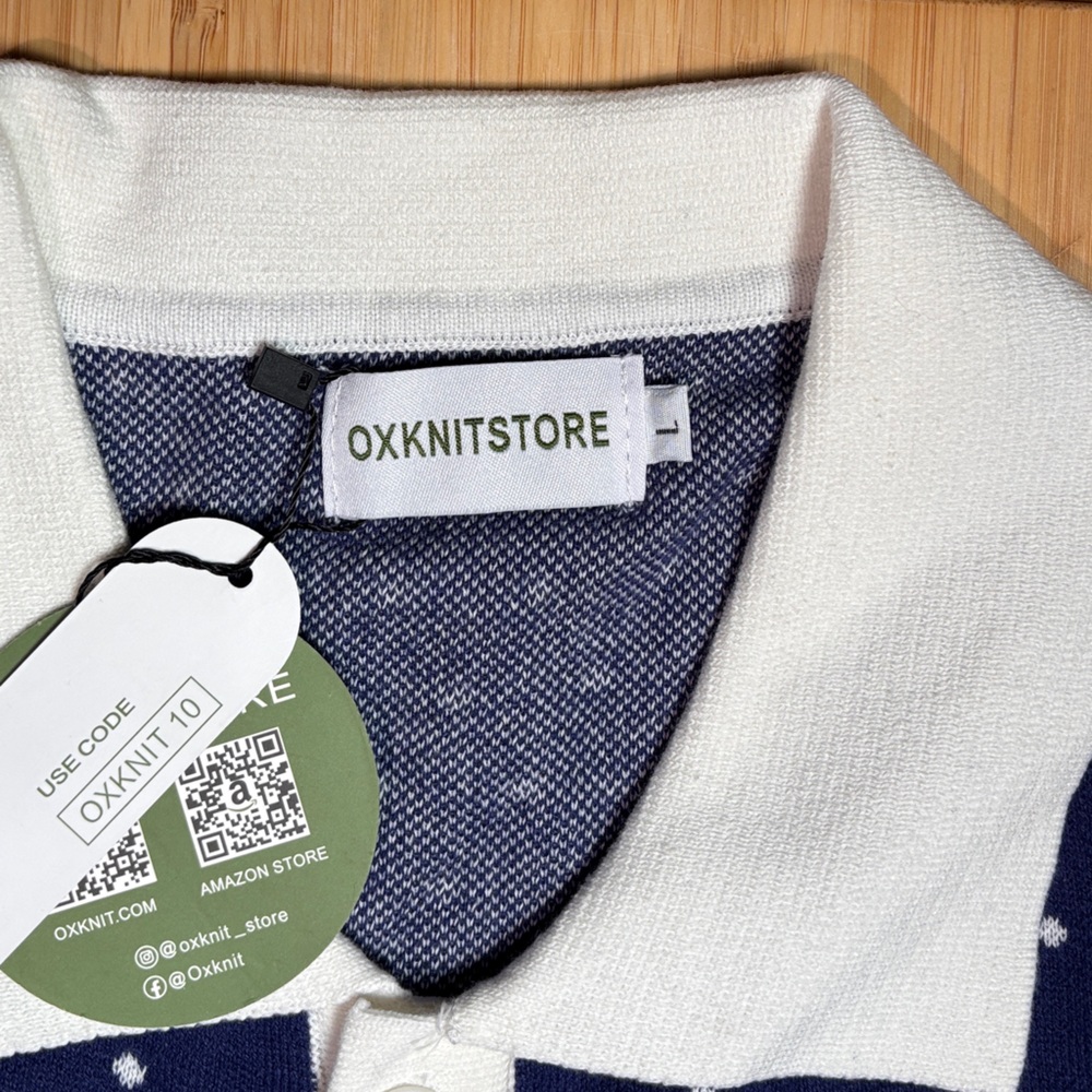 OX Knit Men's Blue Polka Dot Knit Shirt - Picture 2 of 7